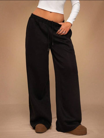 Women's Thermal Lined High Waist Wide Leg Sweatpants – Casual Winter Loungewear