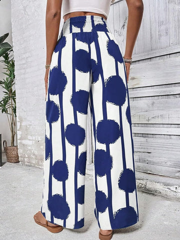 Women's Bohemian Polka Dot High Waist Loose Wide Leg Long Pants