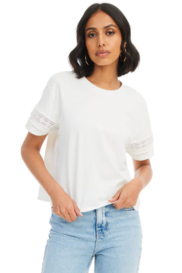 Women’s Iris Cotton Cropped Tee – Scoop Neck, Boxy Fit, Crochet Hem Sleeve