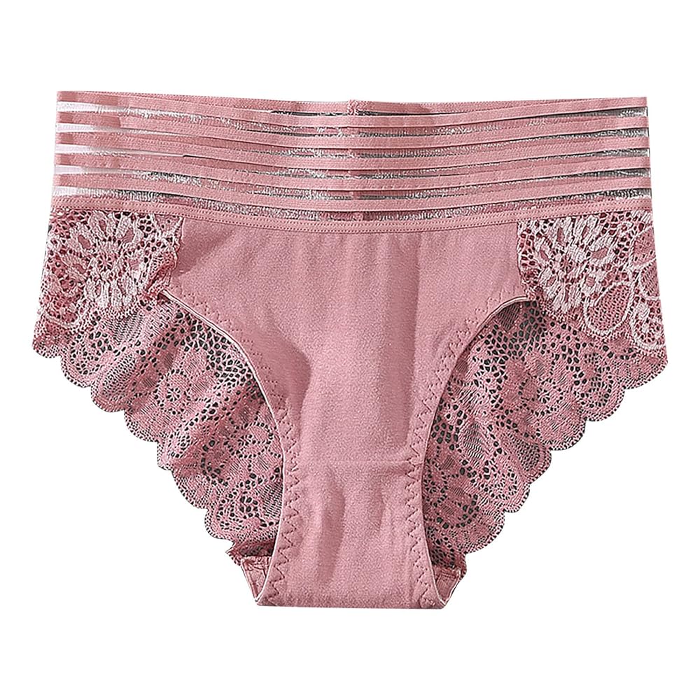 2 pieces black and pink, Womens Underwear Cotton High Waist Soft Lace Breathable Stretchy Briefs Comfortable Panties For Ladies Pussycat