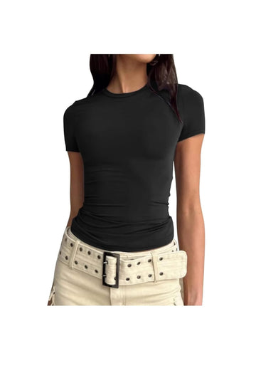 Women's Trendy Slim Short Sleeve Basic Sexy Slim Bottom T Shirt Top Cotton Short Sleeve Shirt Women