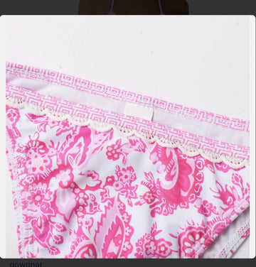 Women s Floral Printed Bathing Panty Pink , M