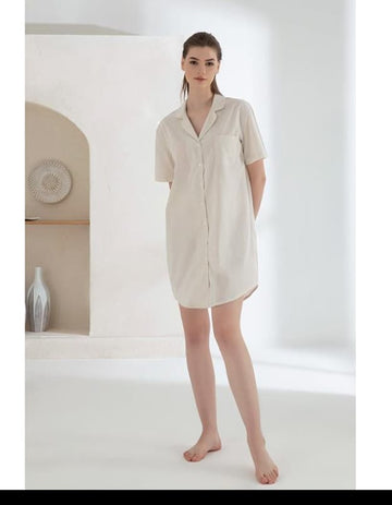 Shine Cotton Women Night Robe Off White ,M