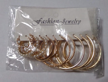 6 Pair Gold Tone Hoop Style Pierced Earrings - New In Package - Great Gift