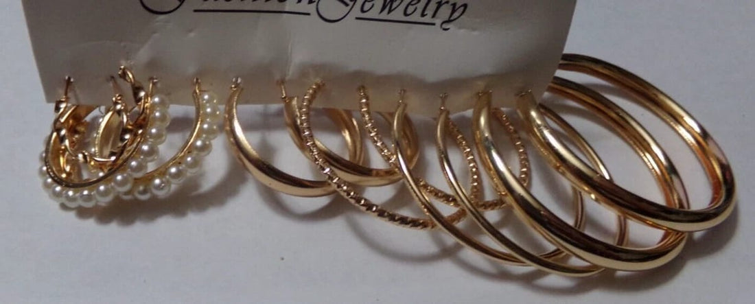 6 Pair Gold Tone Hoop Style Pierced Earrings - New In Package - Great Gift