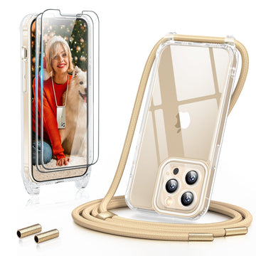 3 in 1 Transparent Case with Lanyard for iPhone 13 Pro Max 6.7", with 2 pieces of Protective Film | 360° Protection- Camera and Screen