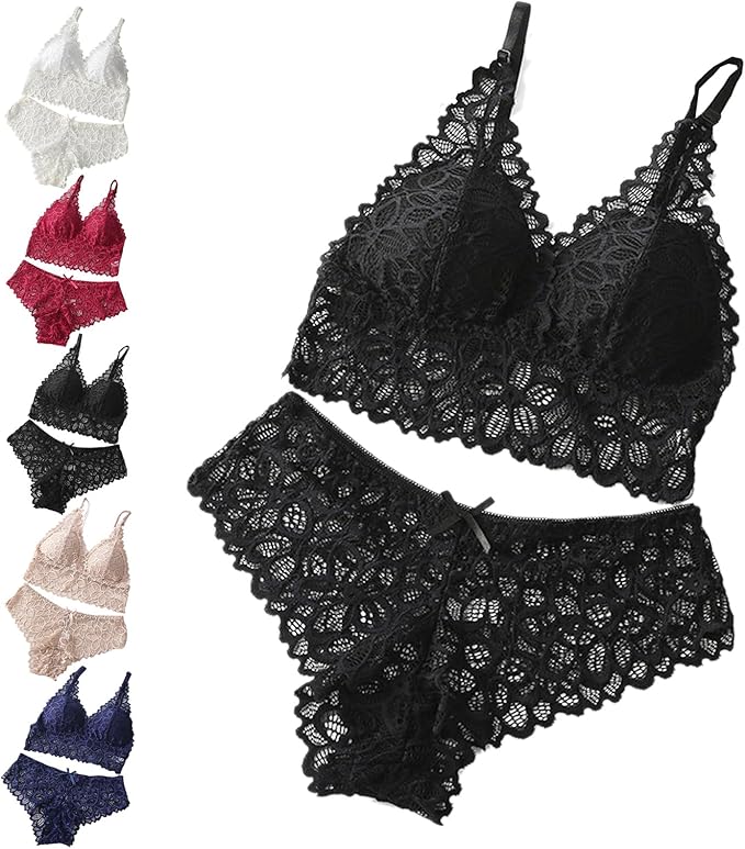 Women's 3-Pack Floral Lace Bralette and Panty Set