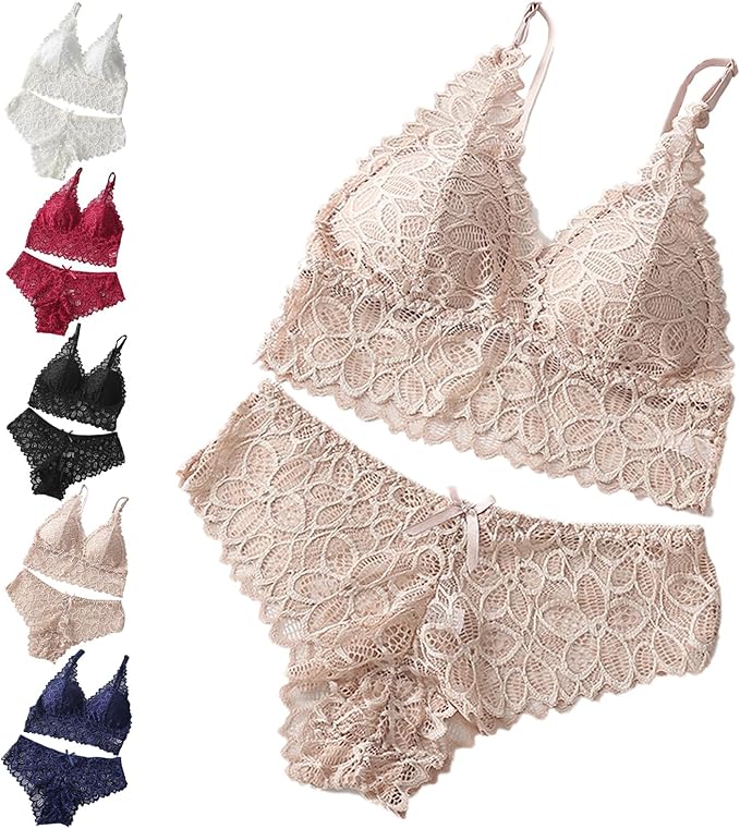 Women's 3-Pack Floral Lace Bralette and Panty Set