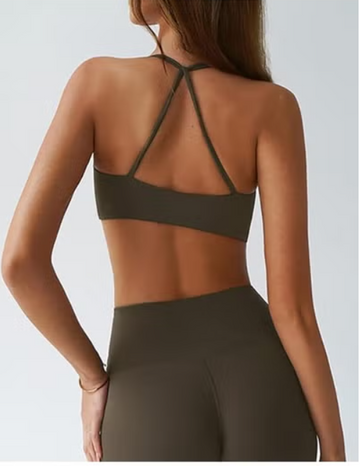 Women's Twist Front Halter Sports Bra – Crisscross Back, Wire-Free Padded Bralette Top (Black)
