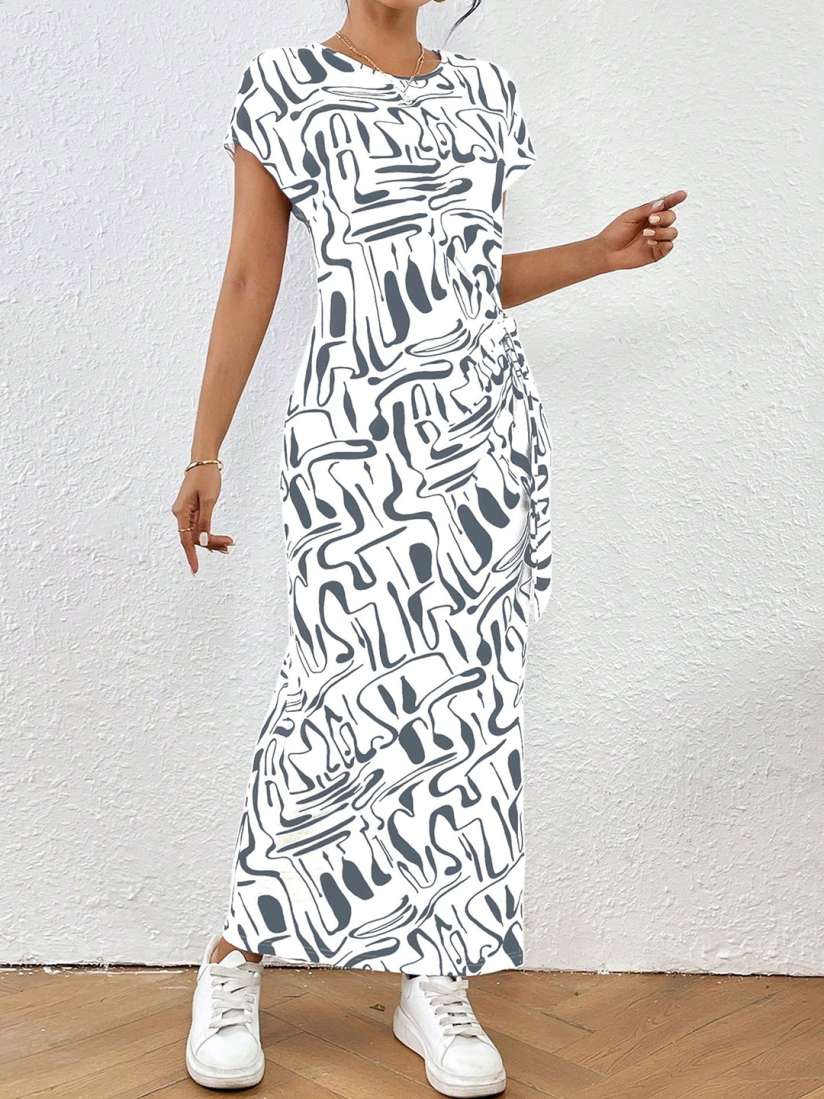 Women's Printed Bodycon Maxi Dress with Side Slits