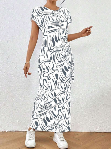 Women's Printed Bodycon Maxi Dress with Side Slits