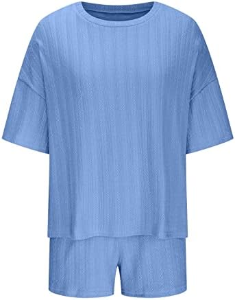 Women's 2-Piece Summer Shorts Set – Short Sleeve Top & Elastic Waist Shorts with Pockets