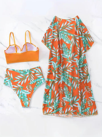 2025 Women's Printed High Waist Bikini 3-Piece Set – American Beach Style Bathing Suit