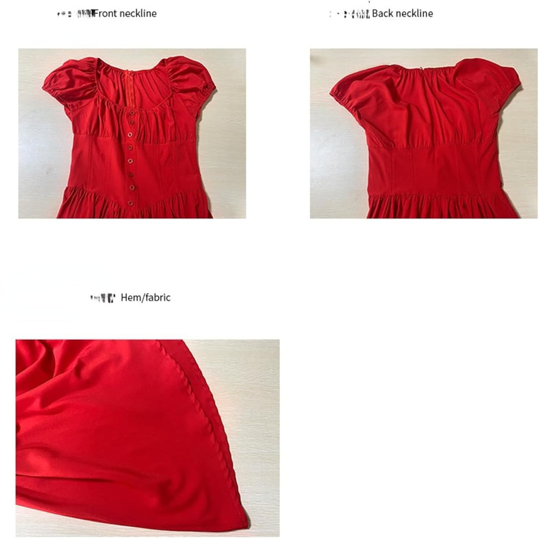 Women's Square Neck Puff Sleeve A-Line Summer Dress - Red, Loose Fit Short Dress