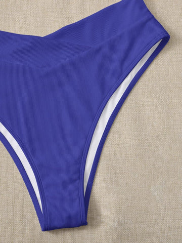 Plus Size High Waisted Ribbed Panty Bottom – Soft Stretch, Full Coverage, Solid Blue