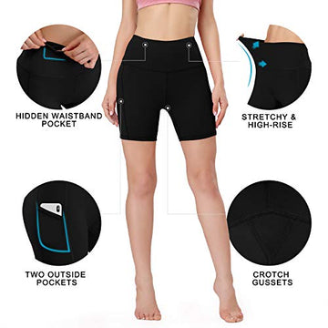 Women’s High Waist Black Yoga Shorts – Compression Fit, Side Pockets, Workout & Running Activewear