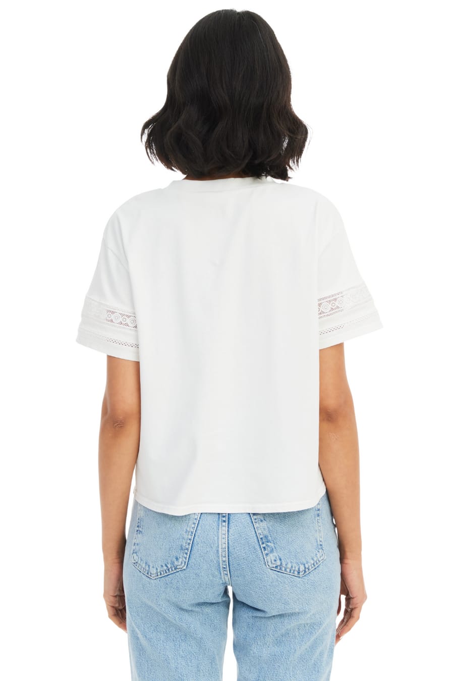 Women’s Iris Cotton Cropped Tee – Scoop Neck, Boxy Fit, Crochet Hem Sleeve