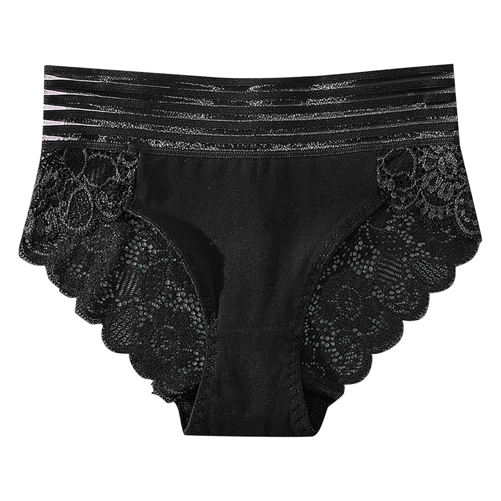 2 pieces black and pink, Womens Underwear Cotton High Waist Soft Lace Breathable Stretchy Briefs Comfortable Panties For Ladies Pussycat