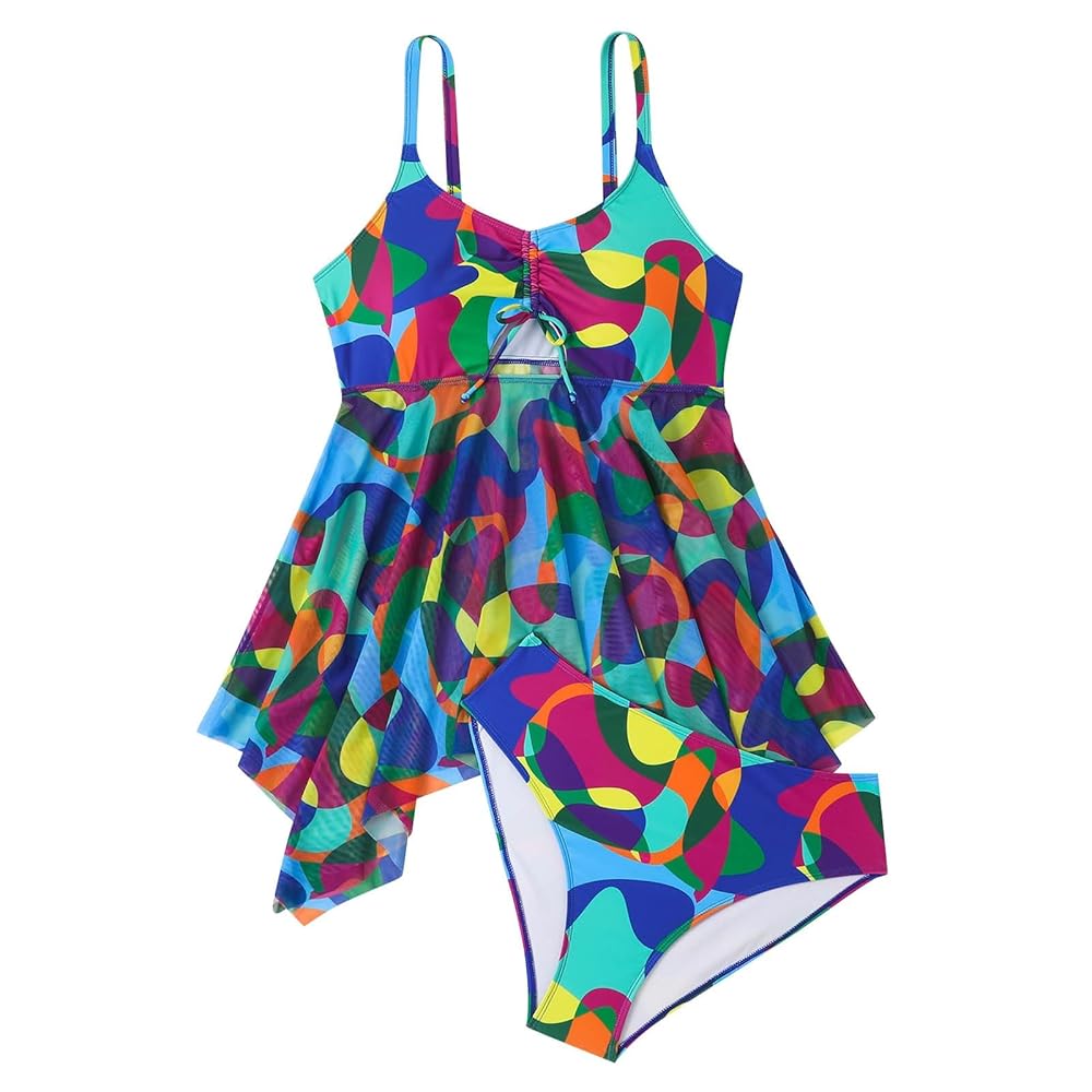 Women's Bikini Sets Plus Size Split Skirt Swimsuit High Waist Drawstring Strap Swimsuit Ladies Swimming Costume Plus Size Bathing Suits 4XL