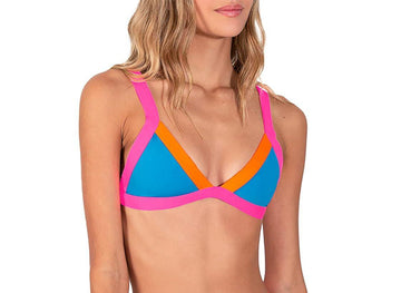Cheeky Jesse High Cut Bikini Bottom Blue Pink Orange Palmetto Color Block Swimsuit 2XL