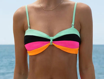 Women's Topless Patchwork bra with Detachable Straps for Beach and Pool Vacation L