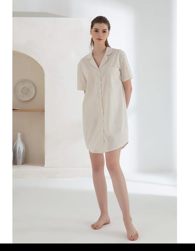 Shine Cotton Women Night Robe Off White ,M