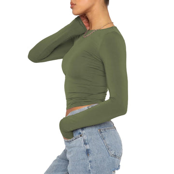 Women's Crop Top Round Neck Slim Fit Casual Streetwear T-Shirt, M