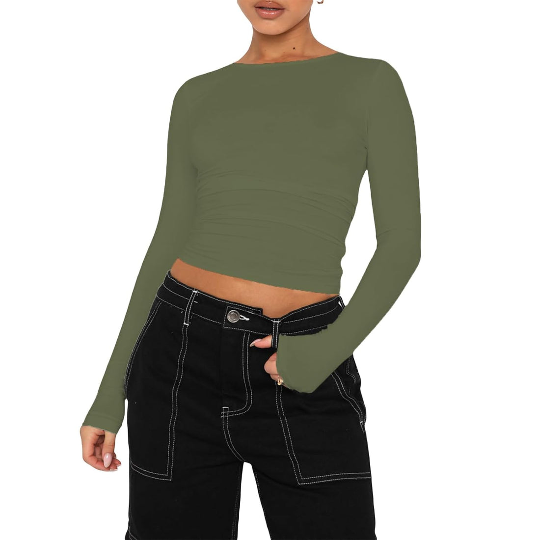 Women's Crop Top Round Neck Slim Fit Casual Streetwear T-Shirt, M
